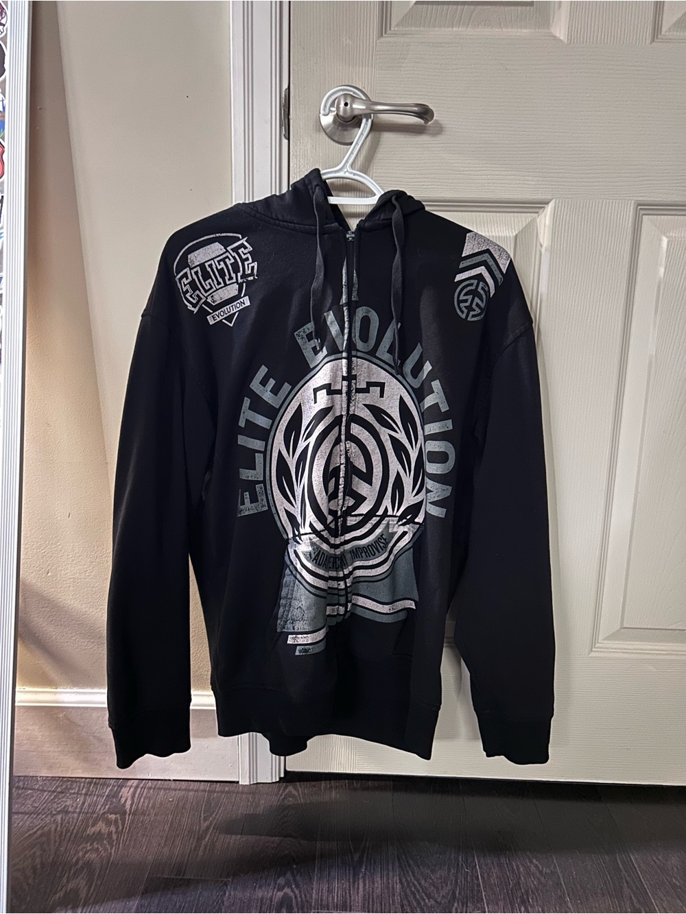 Y2K Elite Evolution Graphic Black Zip Up Hoodie Size M
